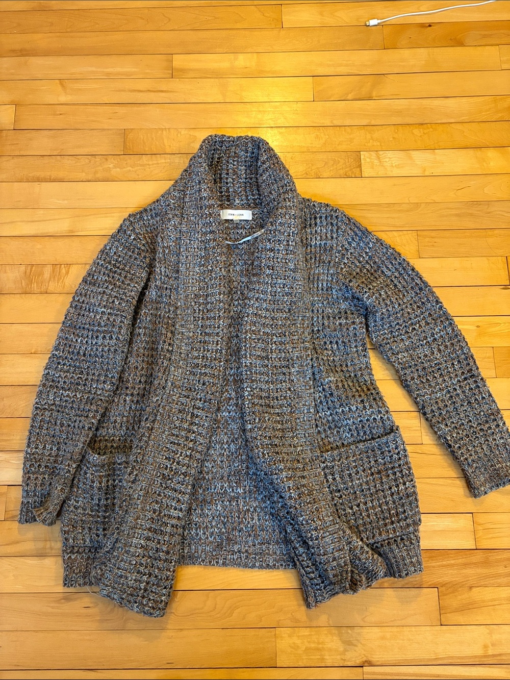John + Jenn Chunky Open-Front Cardigan in Gray and Blue